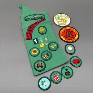 Vintage Girl Scouts Badge Lot Junior Sash Santa Clara 1978 Camping Patches GSUSA